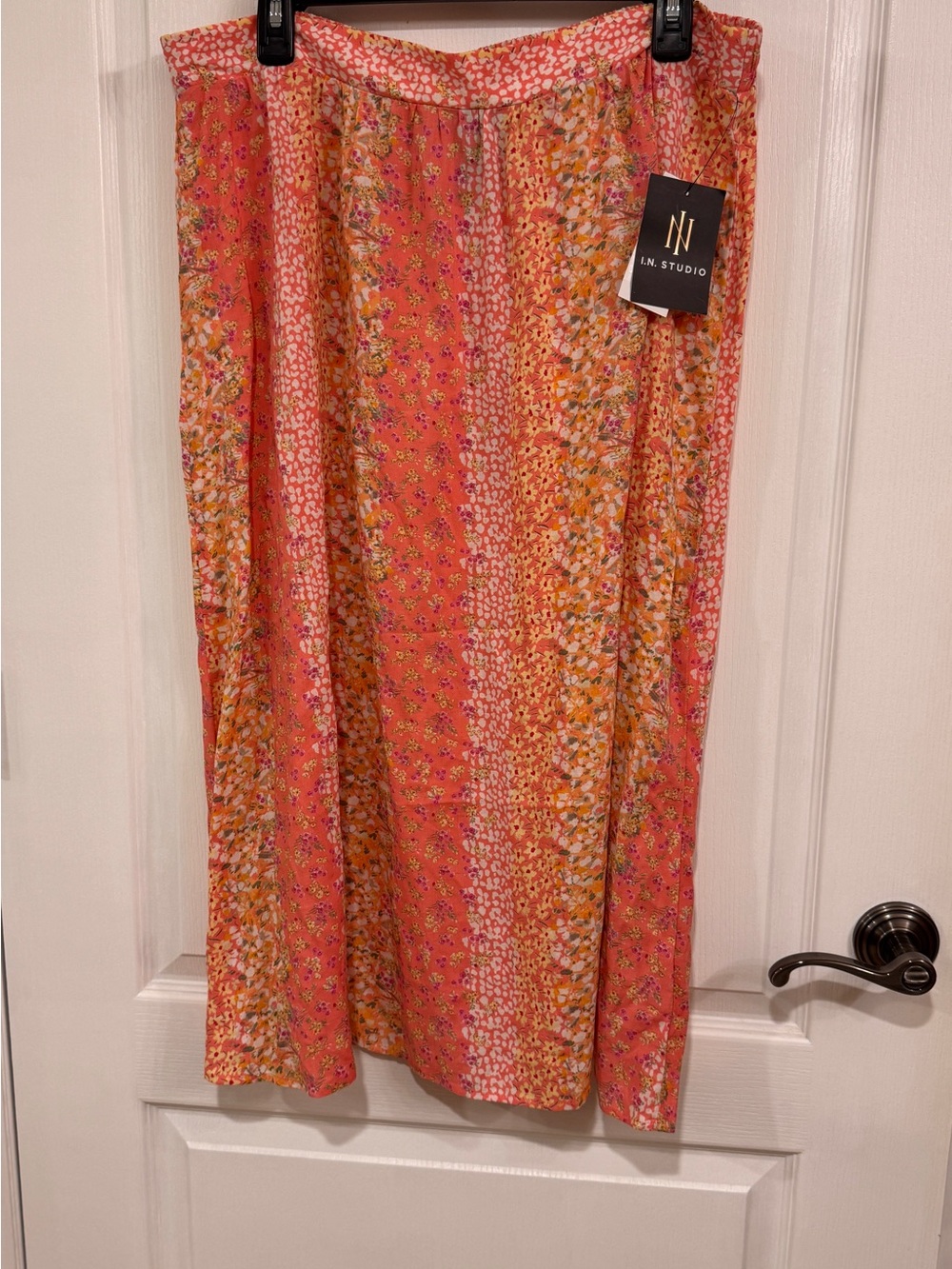 I.N. Studio Coral Floral Midi Skirt